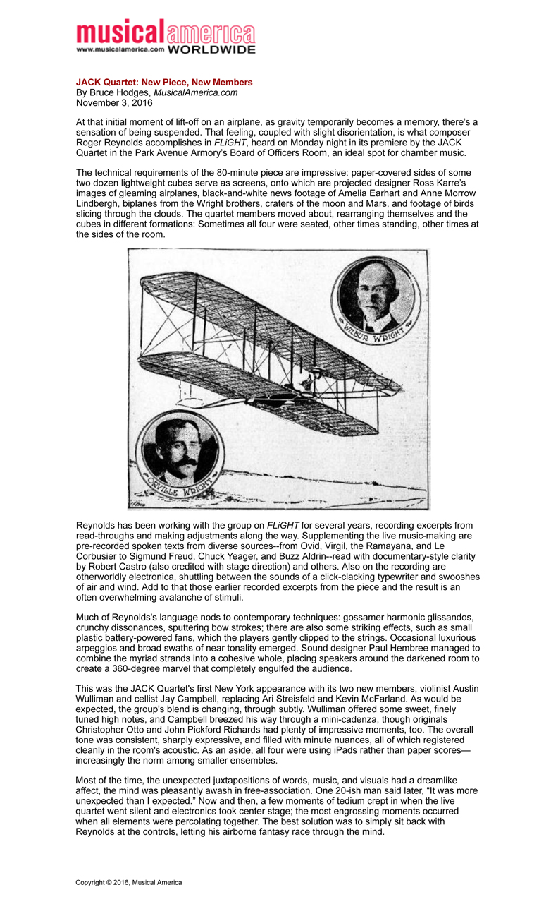 Roger Reynolds Vocal Texts for FliGHT